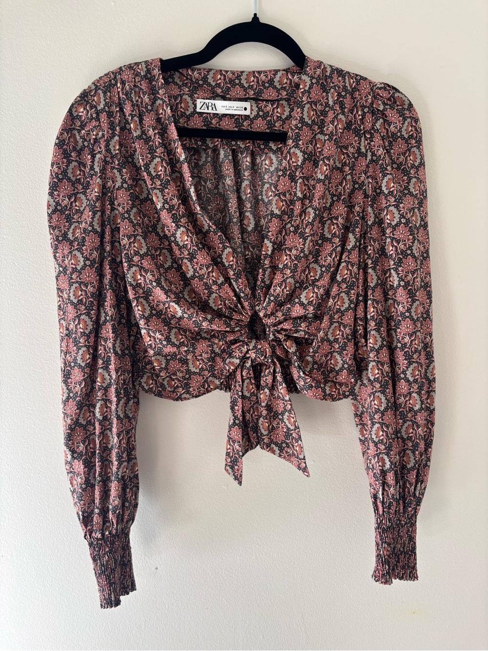 ZARA Rose-Pink Floral Tie-Front Blouse